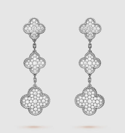 [Lucas Jewelry]CLOVER 3 MOTIF DIAMOND SILVER DROP EARRINGS