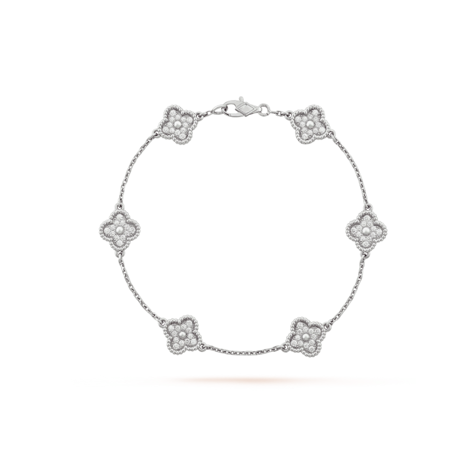 [Lucas Jewelry]CLOVER 6 MOTIF SILVER DIAMOND BRACELET