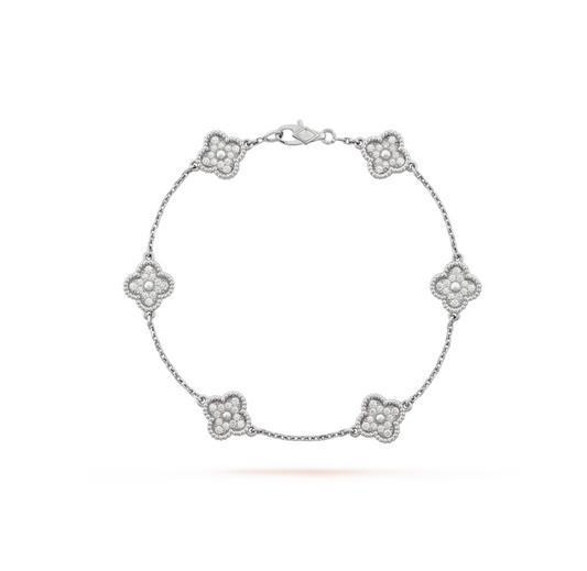 [Lucas Jewelry]CLOVER 6 MOTIF SILVER DIAMOND BRACELET