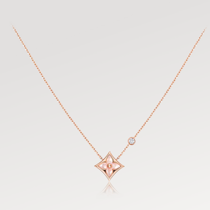 [Lucas Jewelry]STAR PINK MOP 1 DIAMOND PINK GOLD NECKLACE