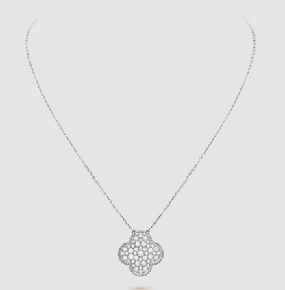 [Lucas Jewelry]CLOVER 25MM LARGE PENDANT DIAMOND PAVED SILVER NECKLACE