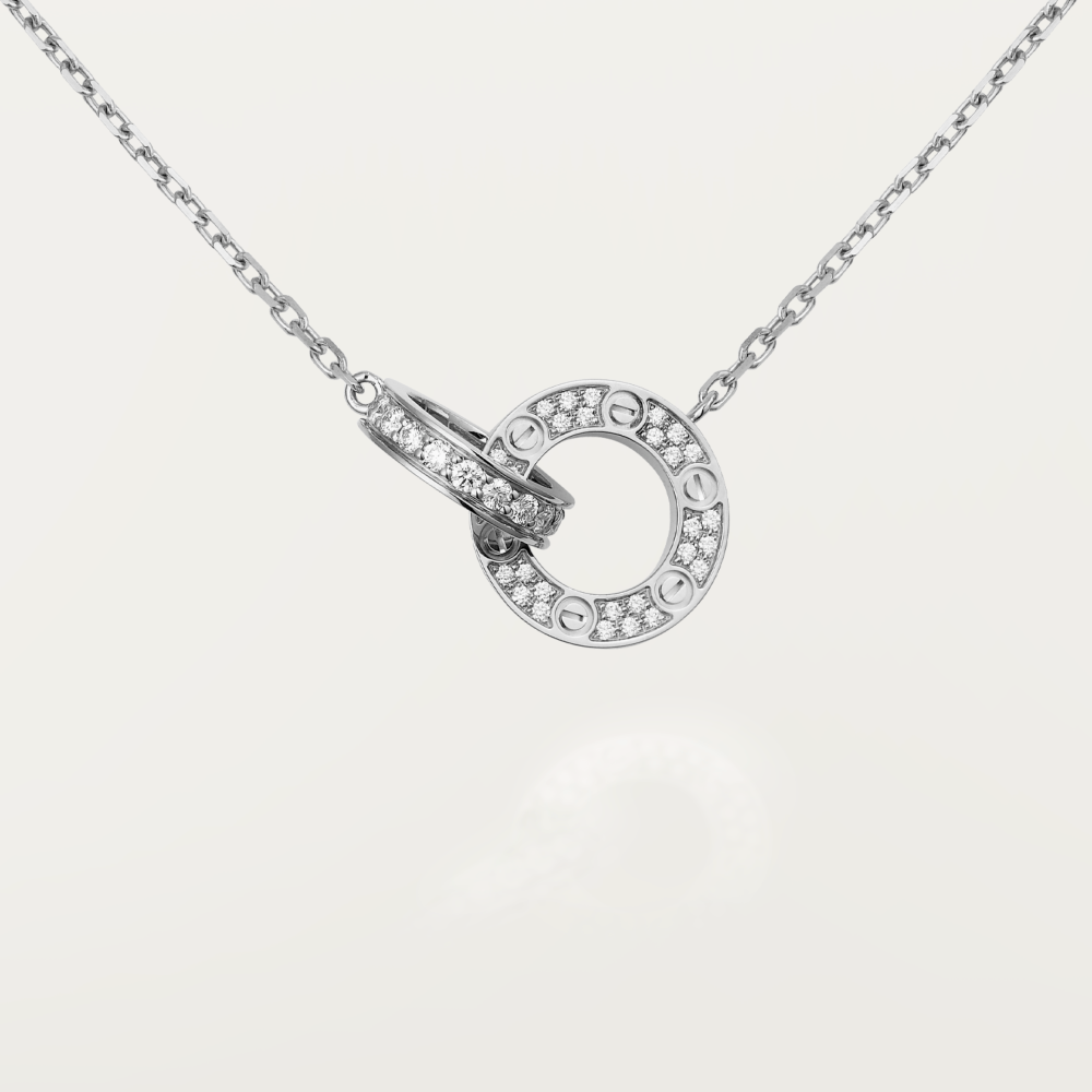 [Lucas Jewelry]LOVE 7.6MM NECKLACE ROSE GOLD AND SILVER  FULL DIAMOND