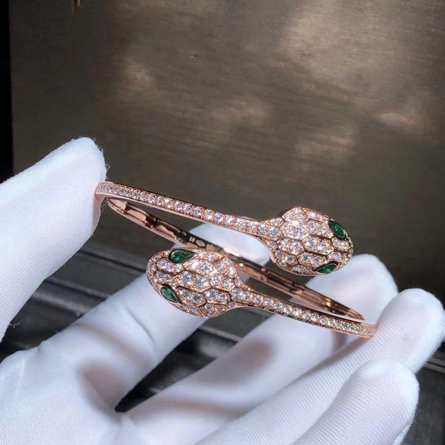 [Lucas Jewelry]SERPENTI BRACELET PINK GOLD MALACHITE DIAMOND DOUBLE SNAKE