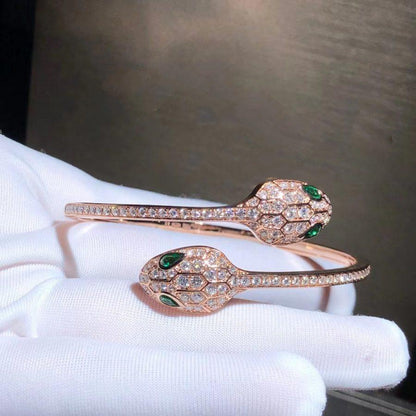 [Lucas Jewelry]SERPENTI BRACELET PINK GOLD MALACHITE DIAMOND DOUBLE SNAKE