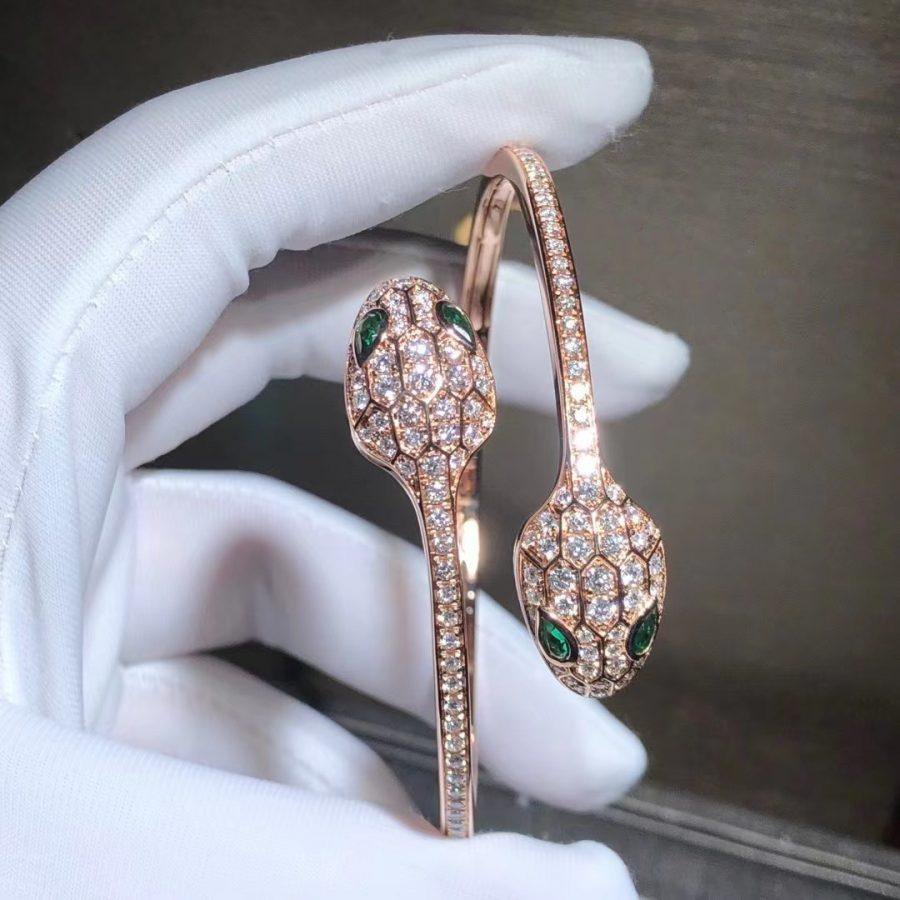 [Lucas Jewelry]SERPENTI BRACELET PINK GOLD MALACHITE DIAMOND DOUBLE SNAKE