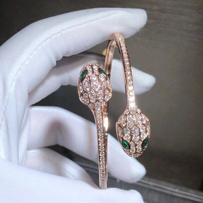 [Lucas Jewelry]SERPENTI BRACELET PINK GOLD MALACHITE DIAMOND DOUBLE SNAKE