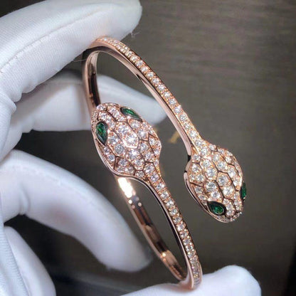 [Lucas Jewelry]SERPENTI BRACELET PINK GOLD MALACHITE DIAMOND DOUBLE SNAKE