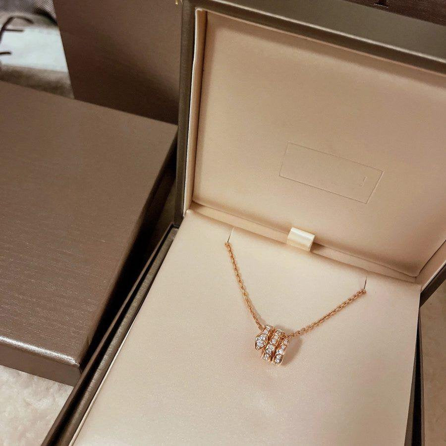 [Lucas Jewelry]SERPENTI PINK GOLD NECKLACE DOUBLE RING DIAMOND