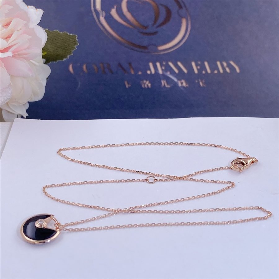 [Lucas Jewelry]AMULETTE ROSE GOLD ONYX NECKLACE