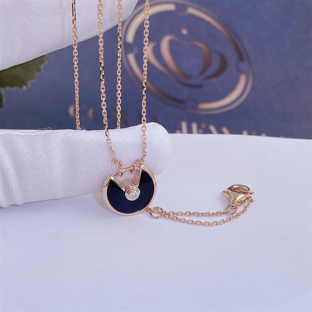 [Lucas Jewelry]AMULETTE ROSE GOLD ONYX NECKLACE