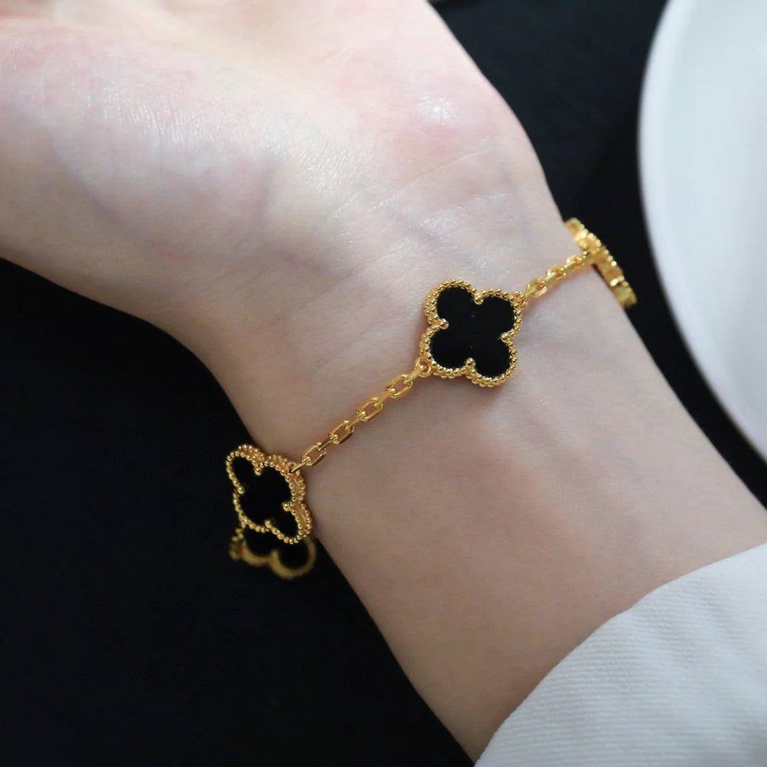 [Lucas Jewelry]CLOVER  5 MOTIFS BLACK ONYX BRACELET