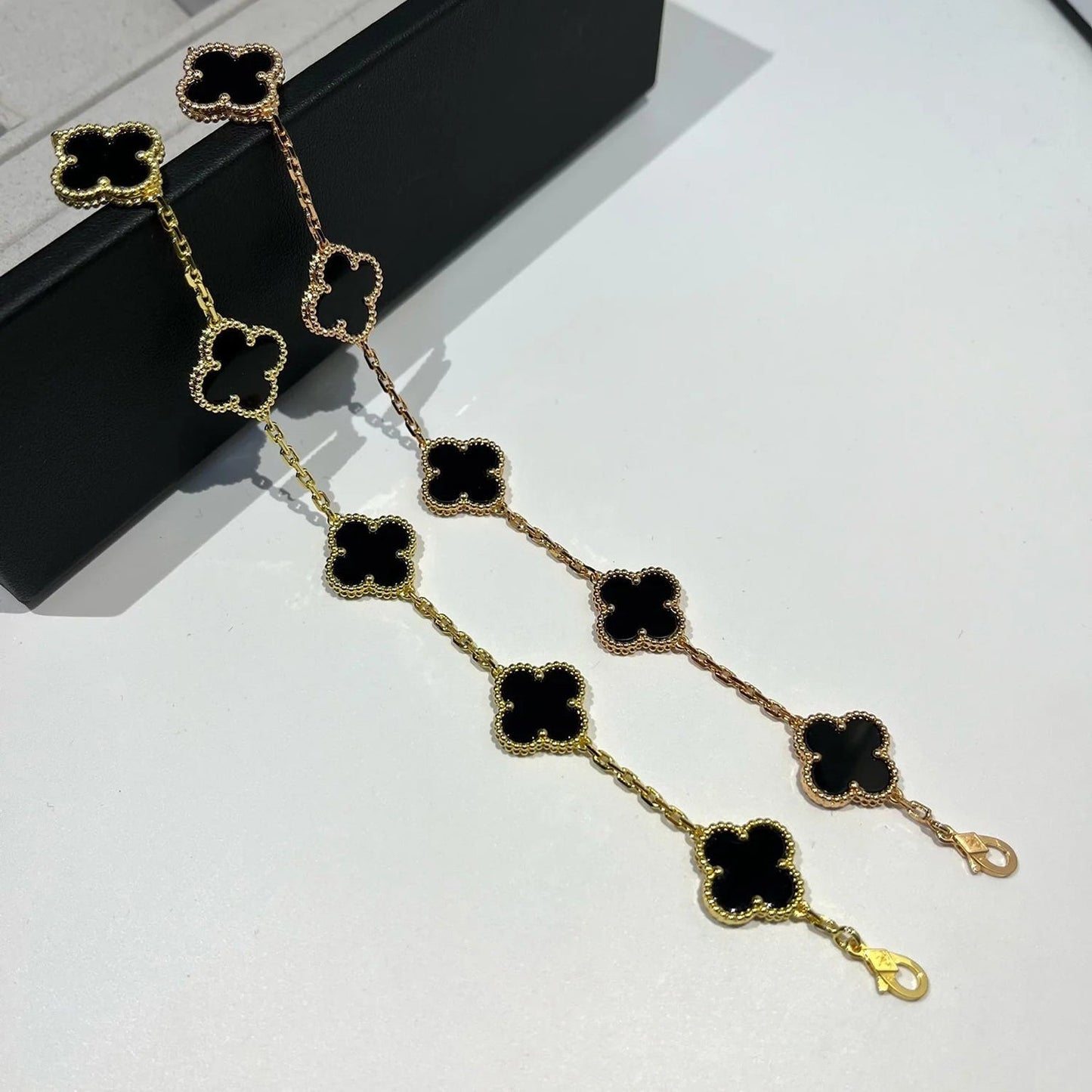 [Lucas Jewelry]CLOVER  5 MOTIFS BLACK ONYX BRACELET