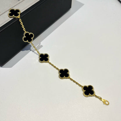 [Lucas Jewelry]CLOVER  5 MOTIFS BLACK ONYX BRACELET