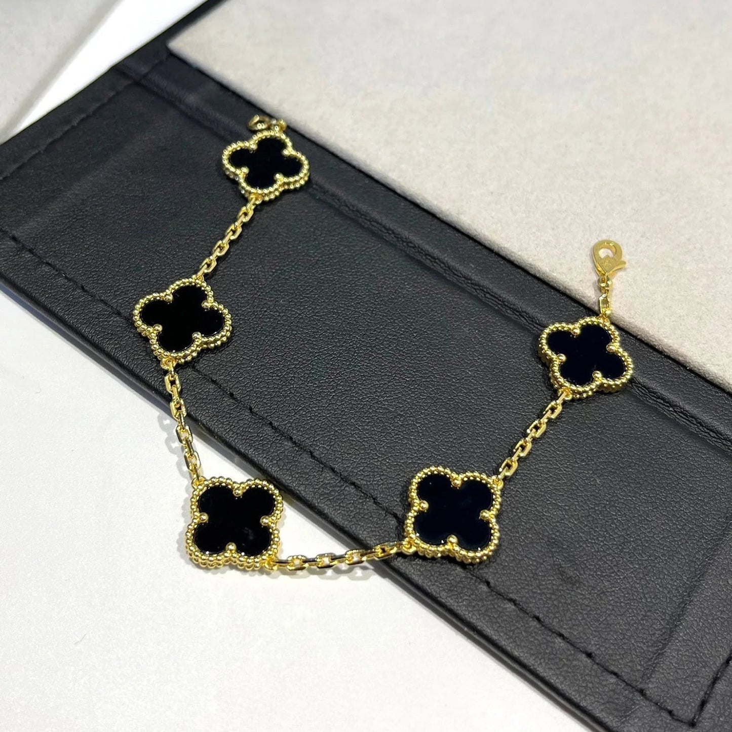 [Lucas Jewelry]CLOVER  5 MOTIFS BLACK ONYX BRACELET