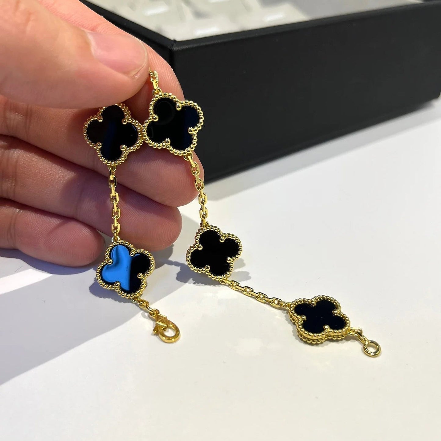 [Lucas Jewelry]CLOVER  5 MOTIFS BLACK ONYX BRACELET