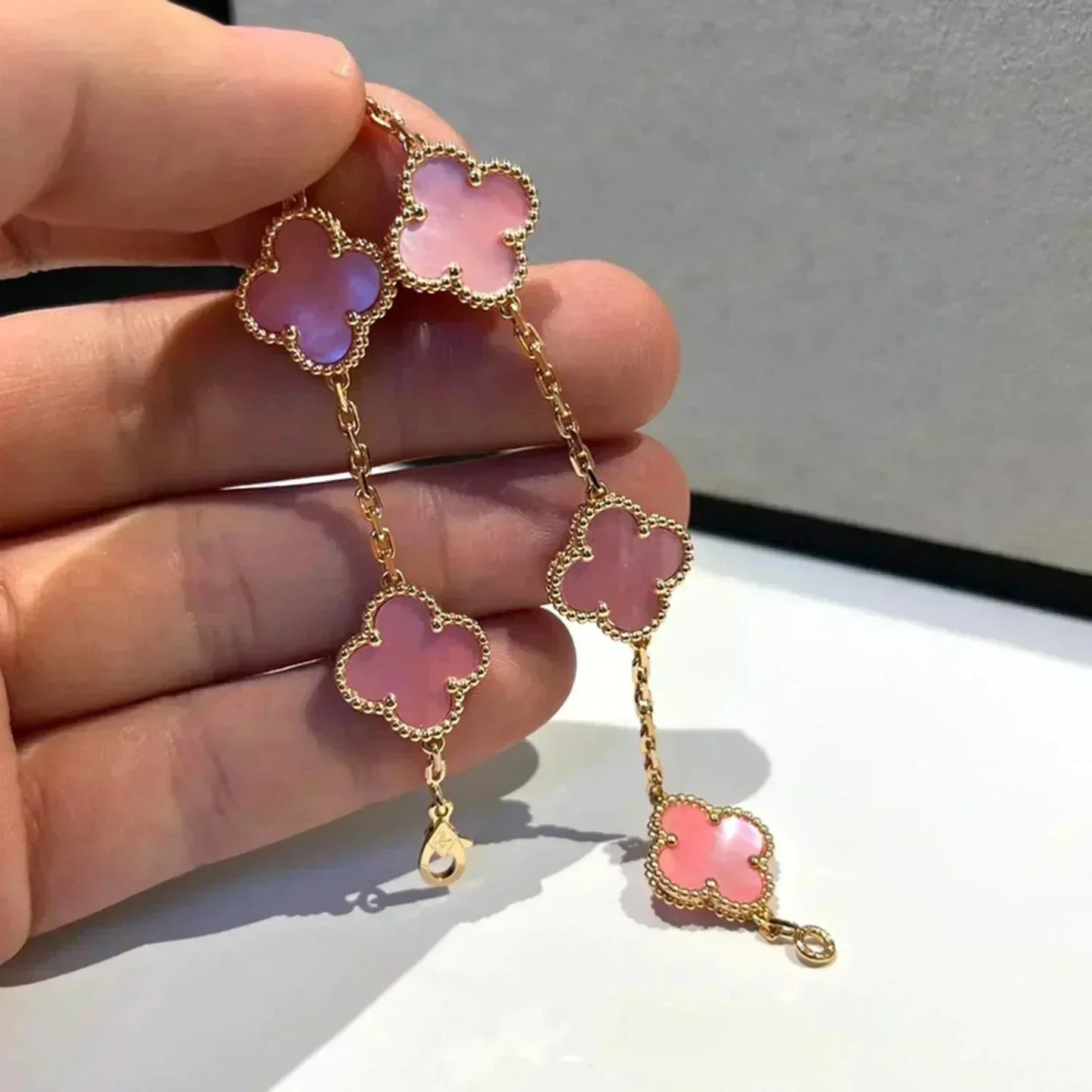 [Lucas Jewelry]CLOVER 5 PINK MOP BRACELET