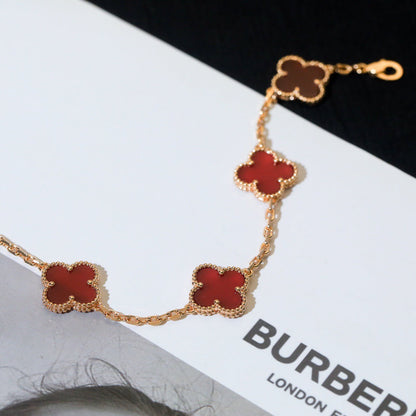 [Lucas Jewelry]CLOVER 5 MOTIFS RED AGATE  BRACELET