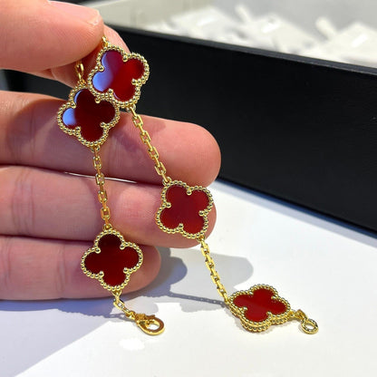 [Lucas Jewelry]CLOVER 5 MOTIFS RED AGATE  BRACELET