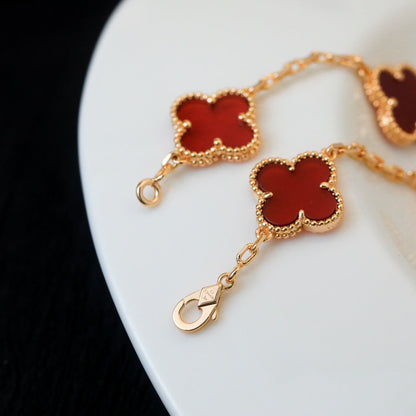 [Lucas Jewelry]CLOVER 5 MOTIFS RED AGATE  BRACELET