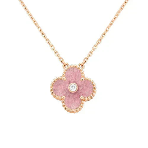 [Lucas Jewelry]CLOVER 15MM DIAMOND RHODONITE NECKLACE