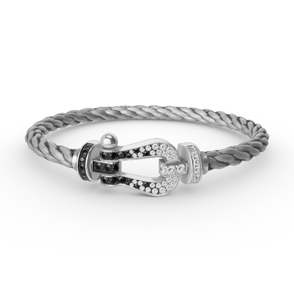 [Lucas Jewelry]FORCE LARGE HORSESHOE BLACK WHITE DIAMOND BRACELET SILVER