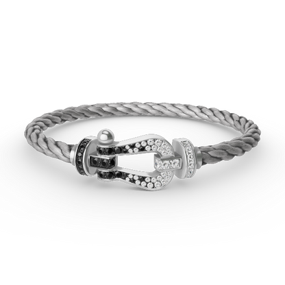 [Lucas Jewelry]FORCE LARGE HORSESHOE BLACK WHITE DIAMOND BRACELET SILVER