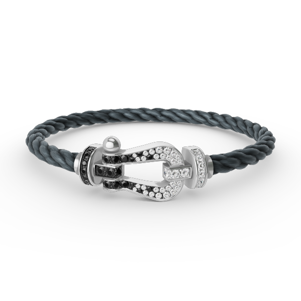 [Lucas Jewelry]FORCE LARGE HORSESHOE BLACK WHITE DIAMOND BRACELET SILVER