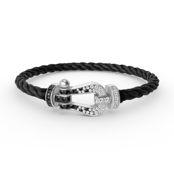 [Lucas Jewelry]FORCE LARGE HORSESHOE BLACK WHITE DIAMOND BRACELET SILVER