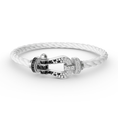 [Lucas Jewelry]FORCE LARGE HORSESHOE BLACK WHITE DIAMOND BRACELET SILVER