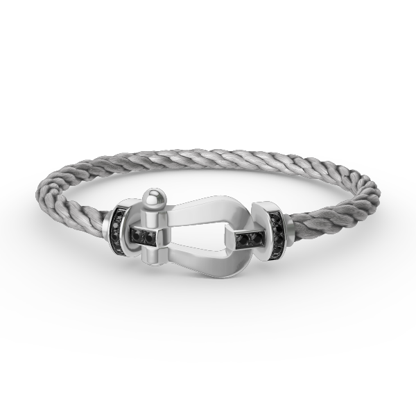 [Lucas Jewelry]FORCE LARGE HORSESHOE BLACK DIAMOND BRACELET SILVER