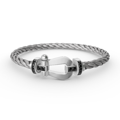 [Lucas Jewelry]FORCE LARGE HORSESHOE BLACK DIAMOND BRACELET SILVER