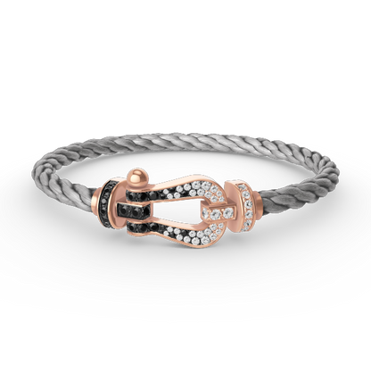 [Lucas Jewelry]FORCE LARGE HORSESHOE BLACK WHITE DIAMOND BRACELET ROSE GOLD