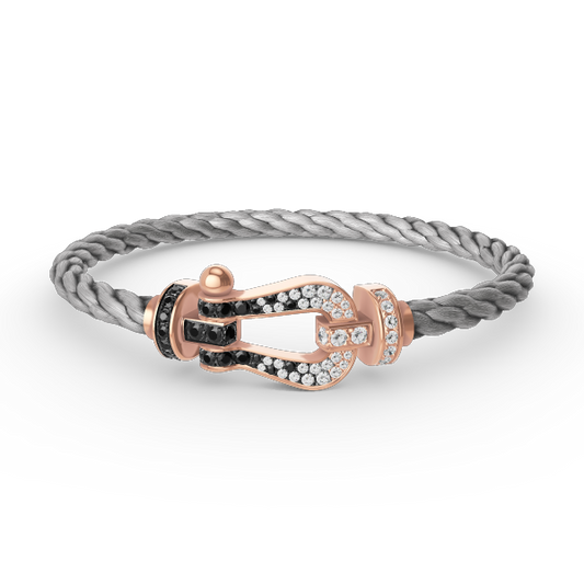 [Lucas Jewelry]FORCE LARGE HORSESHOE BLACK WHITE DIAMOND BRACELET ROSE GOLD