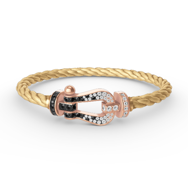 [Lucas Jewelry]FORCE LARGE HORSESHOE BLACK WHITE DIAMOND BRACELET ROSE GOLD