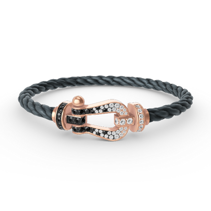 [Lucas Jewelry]FORCE LARGE HORSESHOE BLACK WHITE DIAMOND BRACELET ROSE GOLD