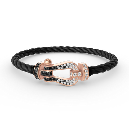 [Lucas Jewelry]FORCE LARGE HORSESHOE BLACK WHITE DIAMOND BRACELET ROSE GOLD