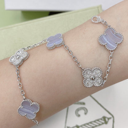 [Lucas Jewelry]CLOVER  5 MOTIF DIAMOND PURPLE CHALCEDONY BRACELET SILVER