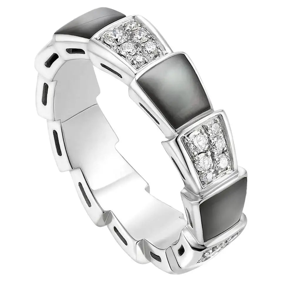 [Lucas Jewelry]SERPENTI RING SILVER DIAMOND BLACK MOP 4MM