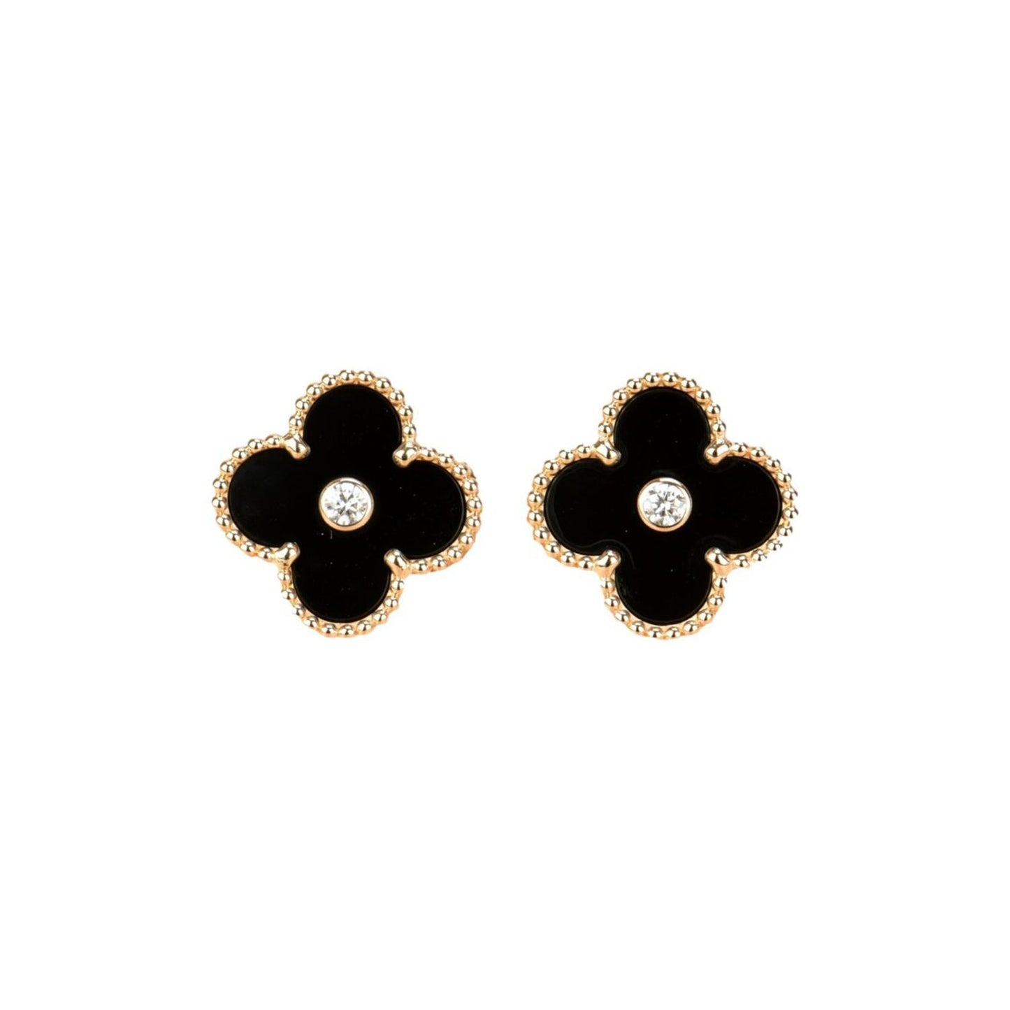 [Lucas Jewelry]CLOVER MEDIUM 1 MOTIFS ONYX DIAMOND EARRINGS