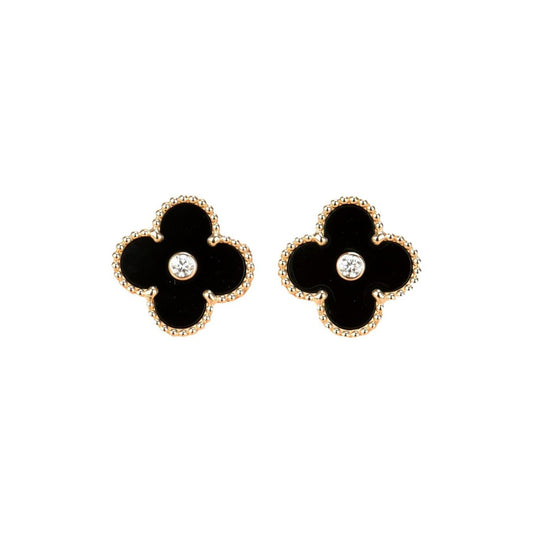 [Lucas Jewelry]CLOVER MEDIUM 1 MOTIFS ONYX DIAMOND EARRINGS