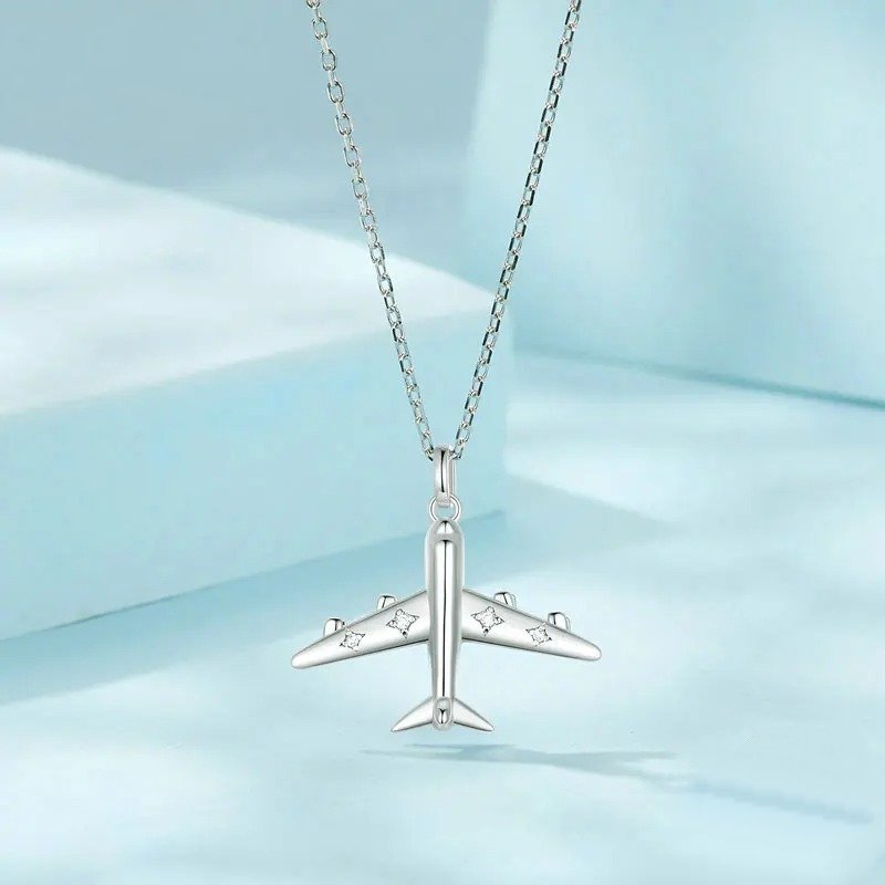 Delicate Airplane Pendant Necklace Platinum Plated Necklace