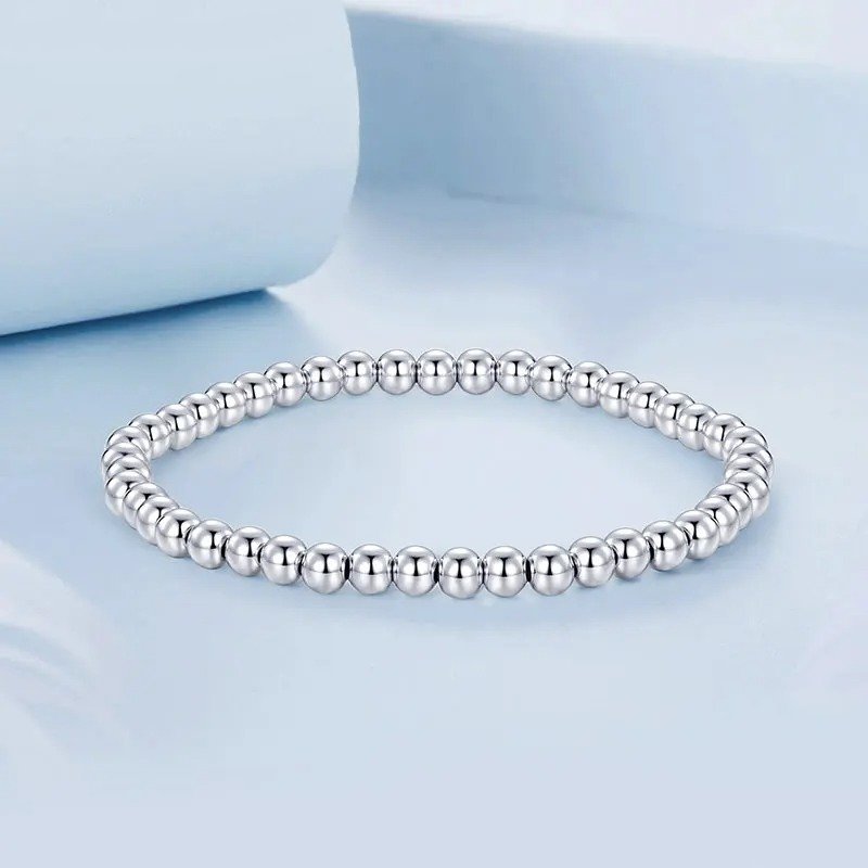 Bead Ball Bracelet Stretchable Elastic White Gold