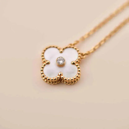 [Lucas Jewelry]CLOVER 15MM DIAMOND WHITE FRITILLARIA NECKLACE