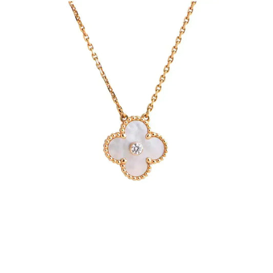 [Lucas Jewelry]CLOVER 15MM DIAMOND WHITE FRITILLARIA NECKLACE