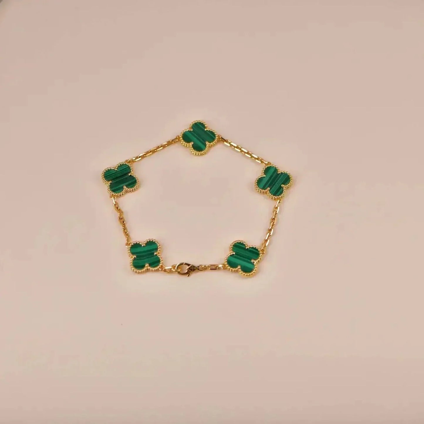 [Lucas Jewelry]CLOVER 5 MOTIFS MALACHITE BRACELET