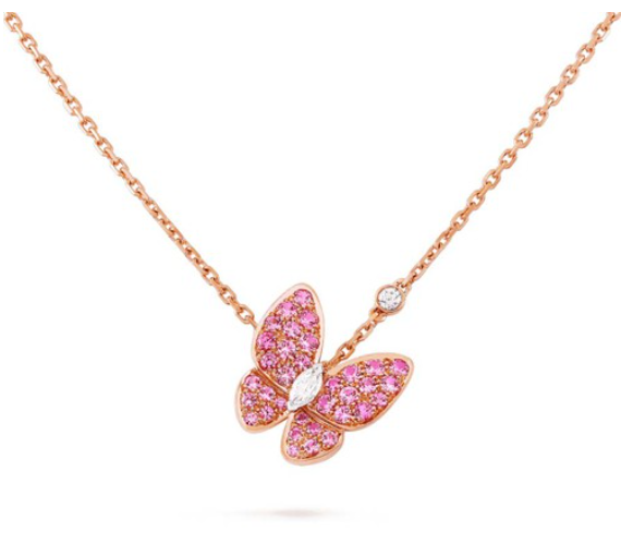 [Lucas Jewelry]BUTTERFLY RED DIAMOND ROSE GOLD NECKLACE