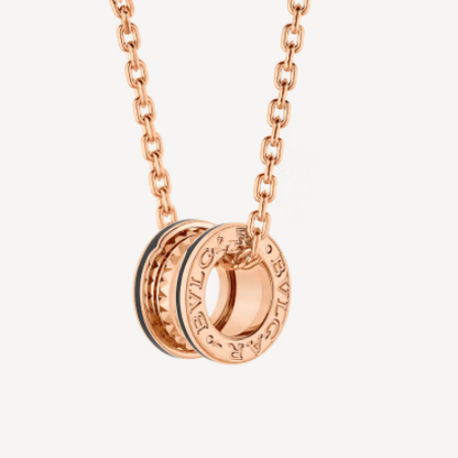 [Lucas Jewelry]ZERO 1 ROCK PEDANT PINK GOLD BLACK NECKLACE