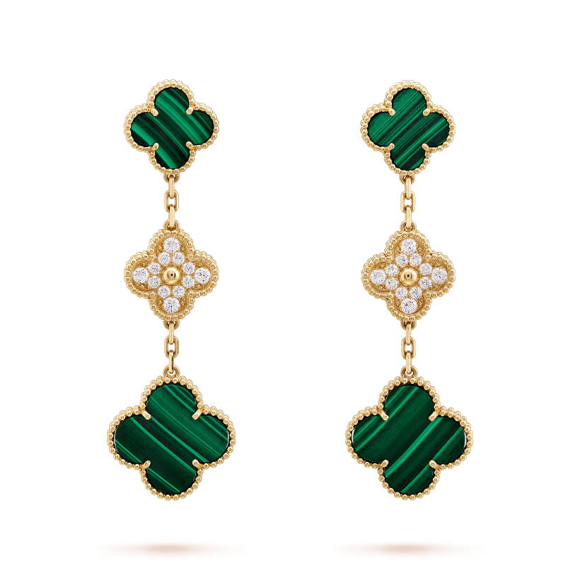 [Lucas Jewelry]CLOVER EARRINGS GOLD MALACHITE DIAMOND 3 MOTIF