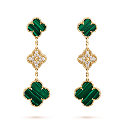 [Lucas Jewelry]CLOVER EARRINGS GOLD MALACHITE DIAMOND 3 MOTIF