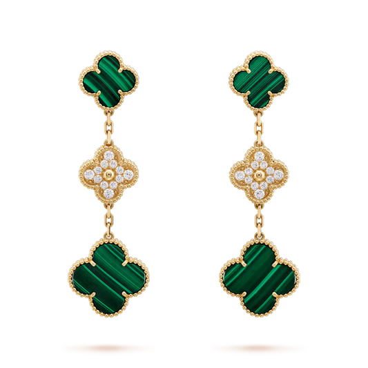 [Lucas Jewelry]CLOVER EARRINGS GOLD MALACHITE DIAMOND 3 MOTIF